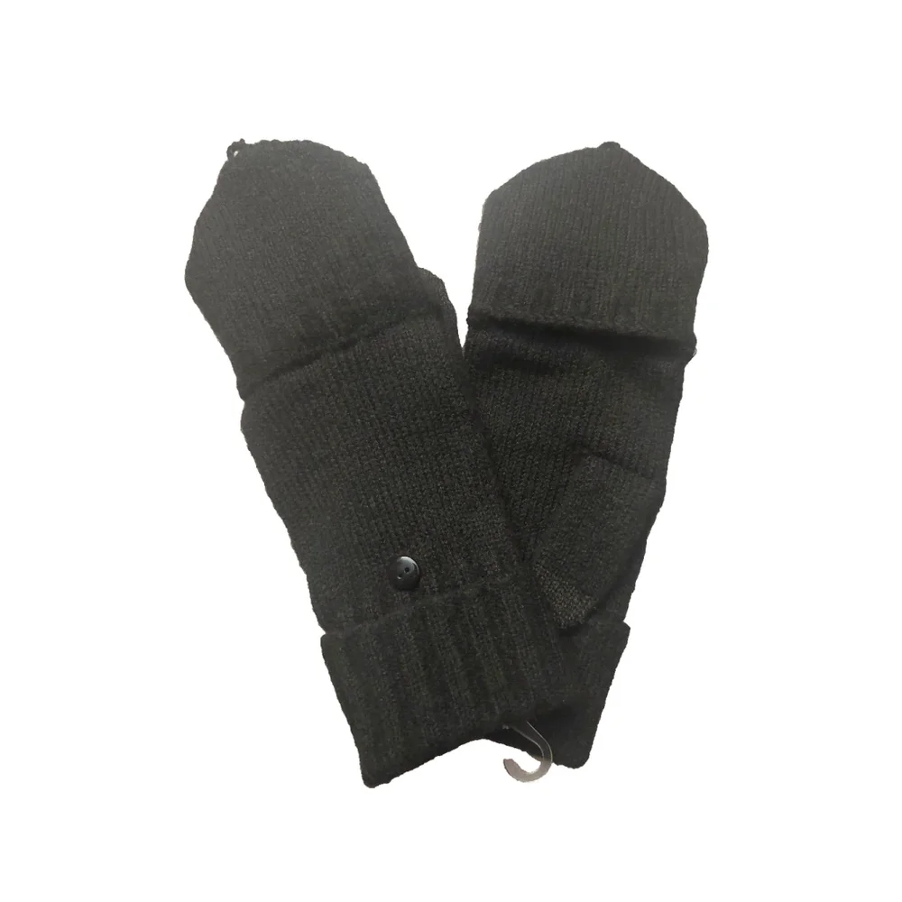On 34th Wide-Ribbed Pop-Top Black Knit Gloves Sz One Size NWT